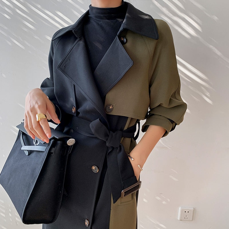 Drune | Schicker marineblauer und olivfarbener Trenchcoat