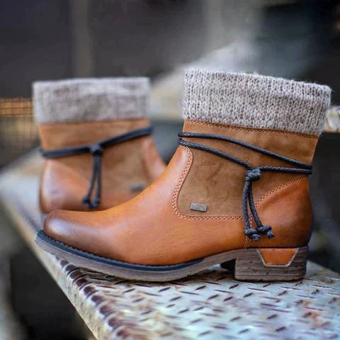 Drune | Stiefeletten Strickbund Bequemer Absatz Langlebige Sohle