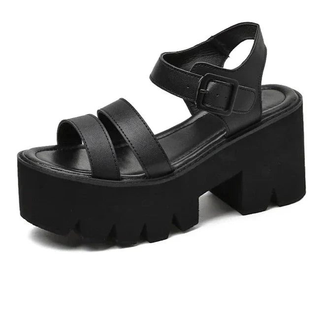 Drune | Schwarze Plattform Chunky Sandalen