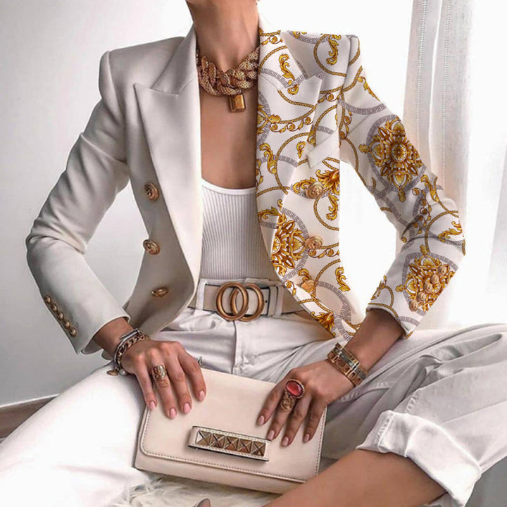 Drune | Asymmetrischer Blazer mit aufwändigem Gold- und Kettenmuster perfekt für lässige Tage