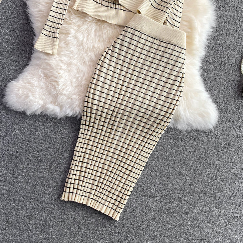 Drune | Plaid Strick 3 Teiliges Satz Anzug