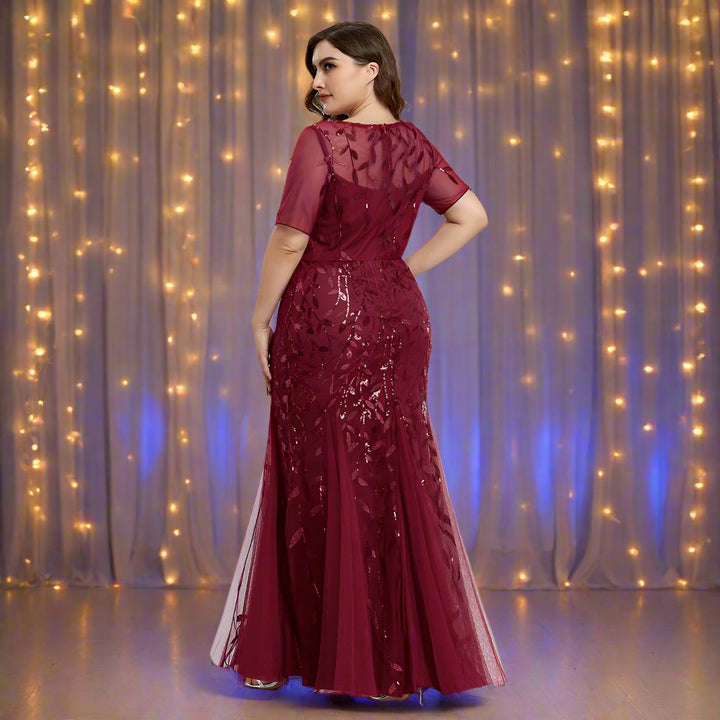 Drune | Damen Abendkleid in Übergröße Mit Pailletten Und Mesh Stickerei Im Meerjungfrau Stil