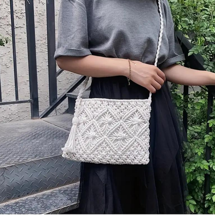 Drune | Häkeltasche, Quaste, gewebt, Crossbody Bag, Umhängetasche