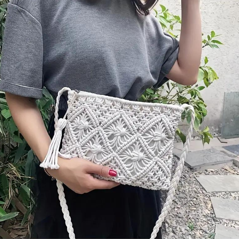 Drune | Häkeltasche, Quaste, gewebt, Crossbody Bag, Umhängetasche