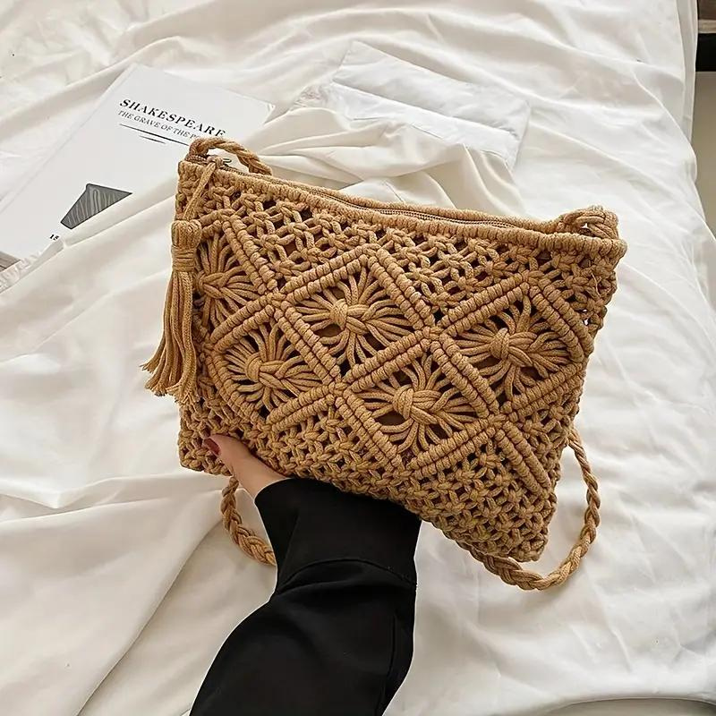Drune | Häkeltasche, Quaste, gewebt, Crossbody Bag, Umhängetasche