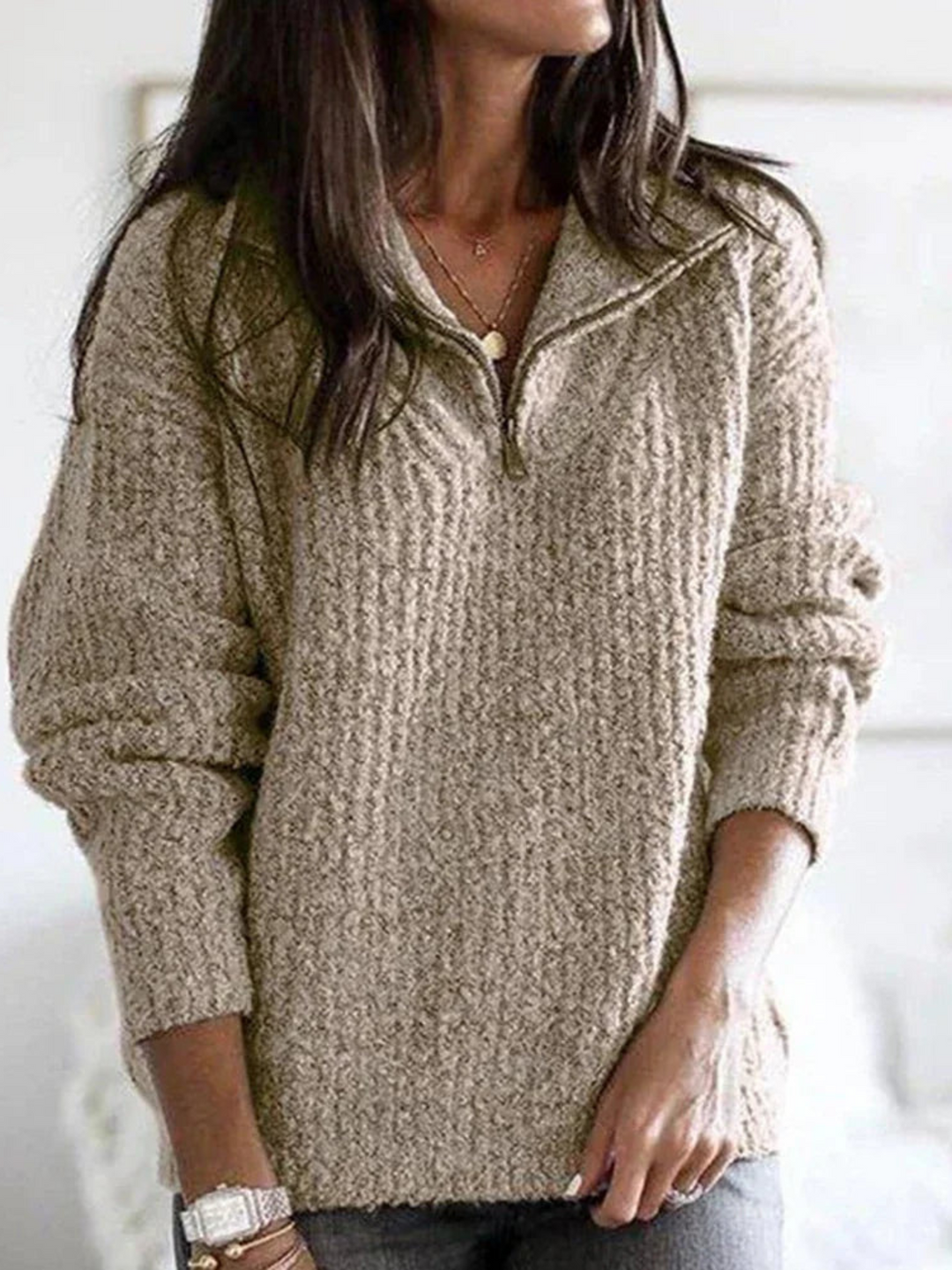 Drune | Halber Reißverschluss Pullover für Frauen - Lässiger Schnitt