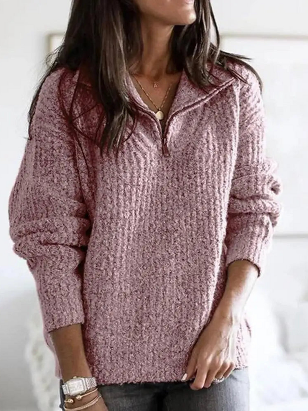 Drune | Halber Reißverschluss Pullover für Frauen - Lässiger Schnitt