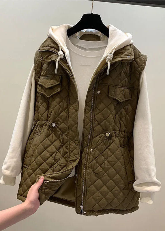 Drune | Beige Reißverschluss Patchwork Kordelzug Winter Kapuzenmäntel