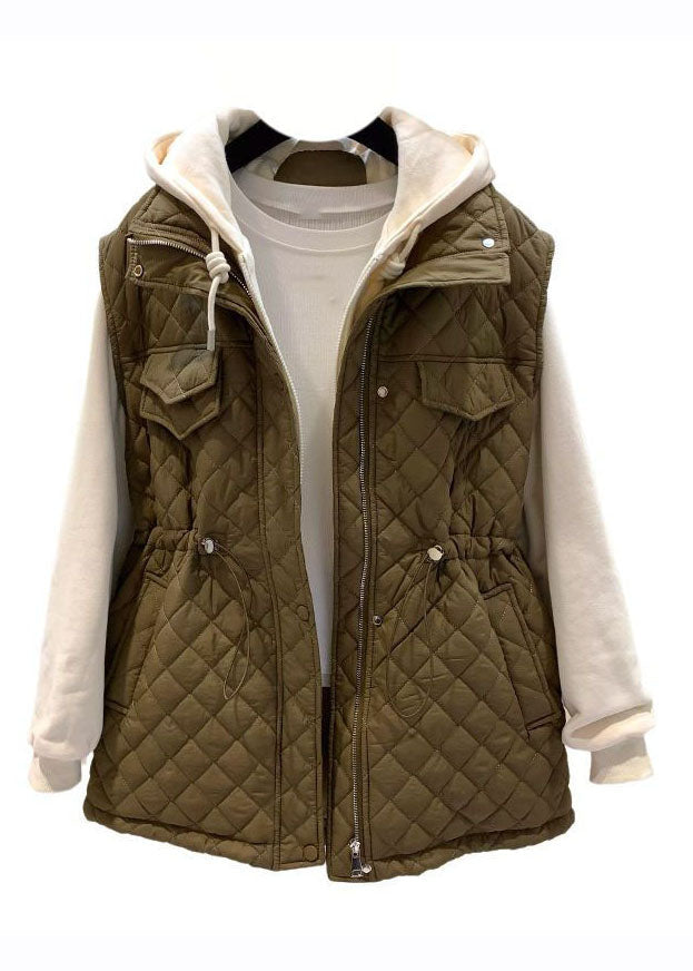 Drune | Beige Reißverschluss Patchwork Kordelzug Winter Kapuzenmäntel