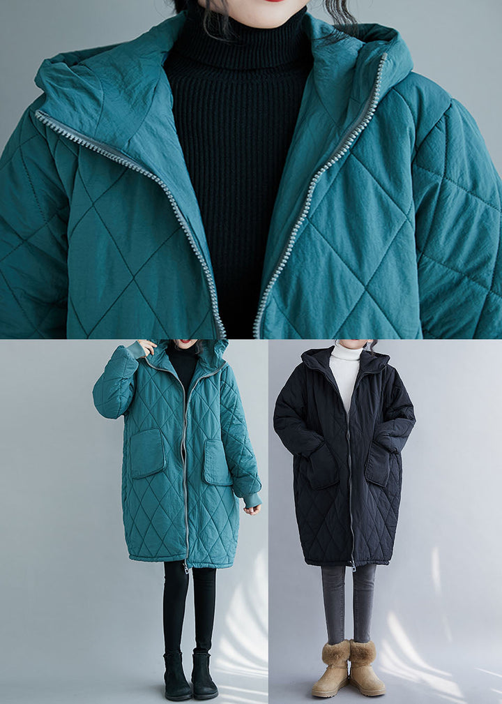 Drune | Schwarzer kariert Patchwork Kapuzenparka Mäntel mit langen Ärmeln