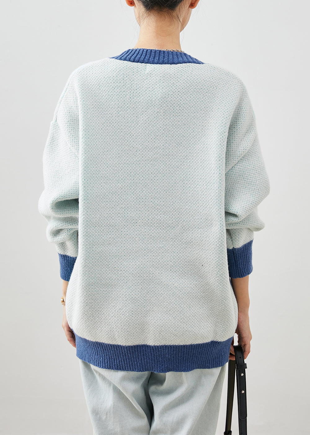 Drune | Blauer Oversized Print Strickmäntel Winter