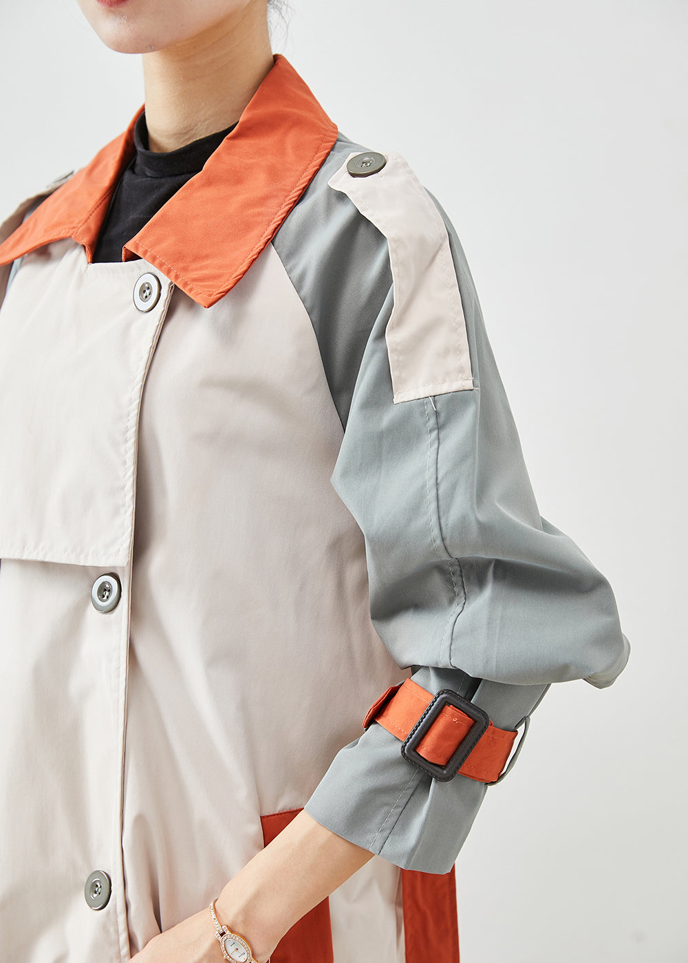 Drune | Farbblock Double-Breasted Patchwork Baumwollmäntel