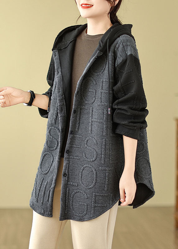 Drune | Grauer Patchwork Kapuzenmäntel Lange Ärmel