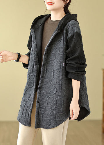 Drune | Grauer Patchwork Kapuzenmäntel Lange Ärmel