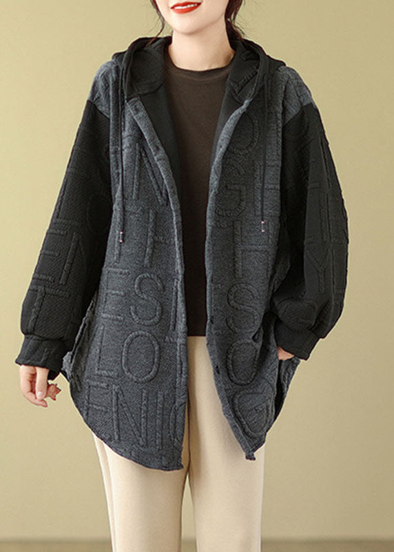 Drune | Grauer Patchwork Kapuzenmäntel Lange Ärmel