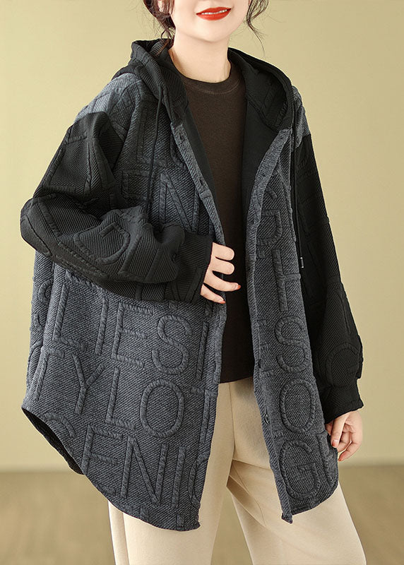 Drune | Grauer Patchwork Kapuzenmäntel Lange Ärmel