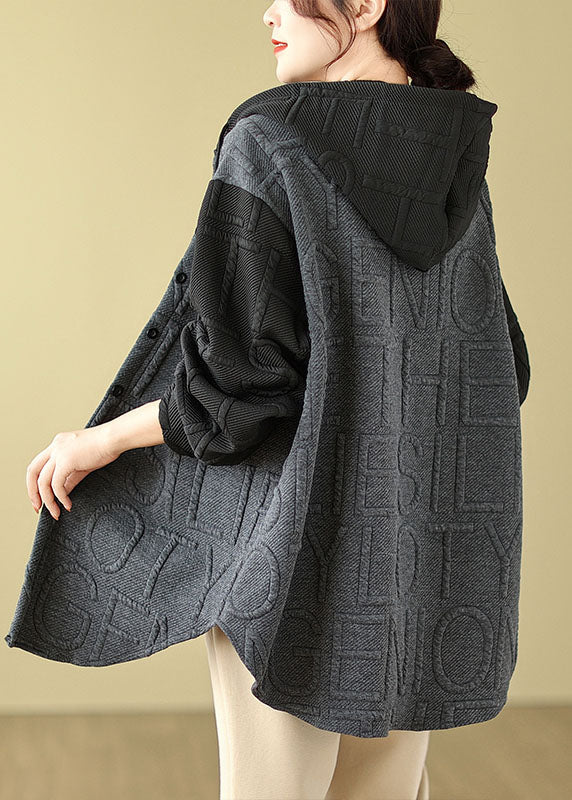 Drune | Grauer Patchwork Kapuzenmäntel Lange Ärmel