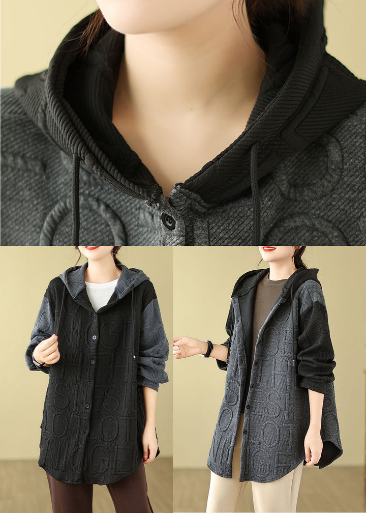 Drune | Grauer Patchwork Kapuzenmäntel Lange Ärmel
