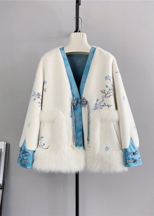 Drune | Retro Blau V-Ausschnitt Quasten Nerz Kaschmir Mäntel Winter