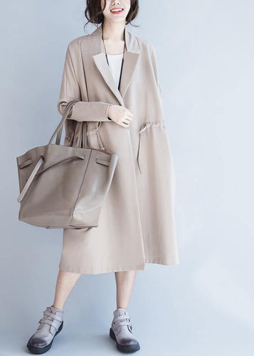 Drune | beige Mode Tunika Mäntel Design Notched Kordelzug Damenmäntel