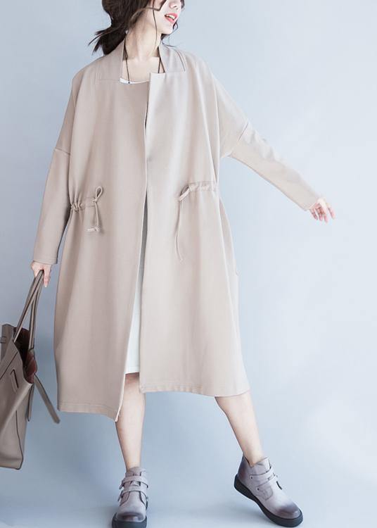 Drune | beige Mode Tunika Mäntel Design Notched Kordelzug Damenmäntel
