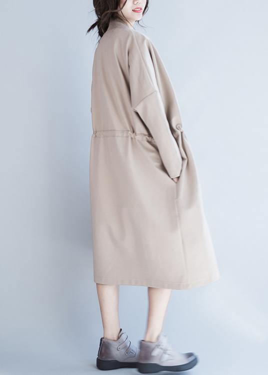 Drune | beige Mode Tunika Mäntel Design Notched Kordelzug Damenmäntel
