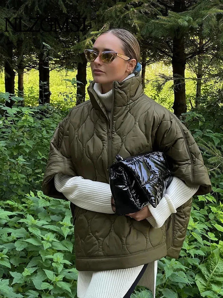 Drune | Damen Wattierte Winterjacke mit Kurzen Ärmeln und Hohem Kragen