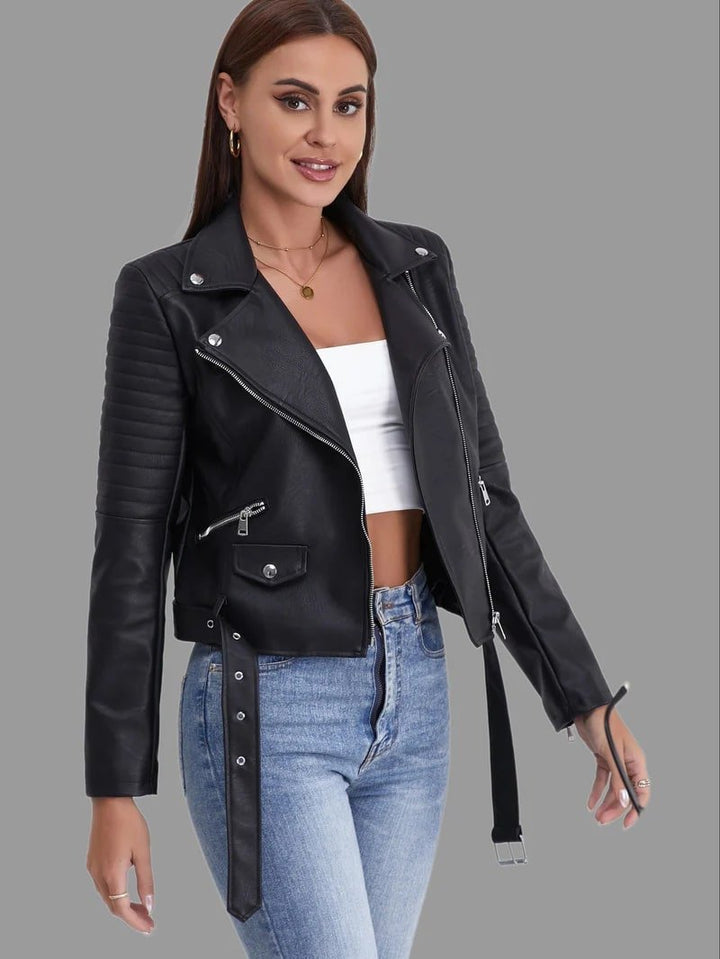 Drune | Bikerjacke - Klassisches schwarzes PU-Leder - Asymmetrischer Reißverschluss - Edgy Streetwear