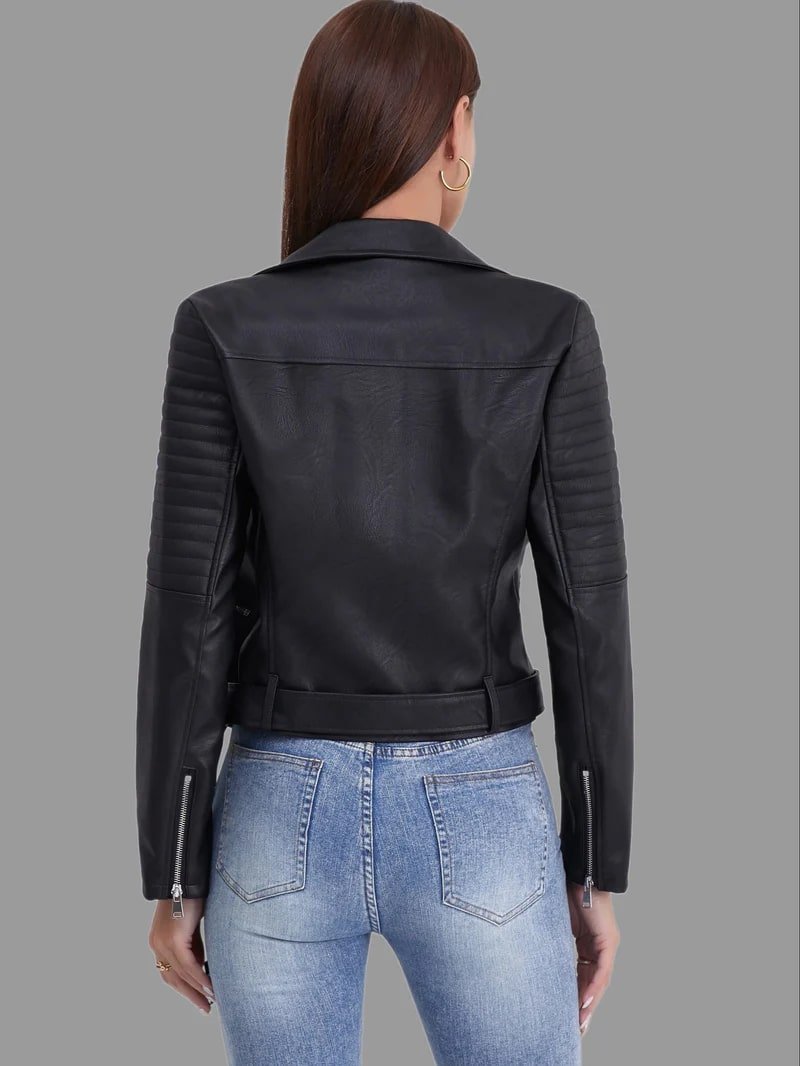 Drune | Bikerjacke - Klassisches schwarzes PU-Leder - Asymmetrischer Reißverschluss - Edgy Streetwear