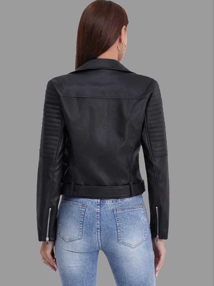 Drune | Bikerjacke - Klassisches schwarzes PU-Leder - Asymmetrischer Reißverschluss - Edgy Streetwear