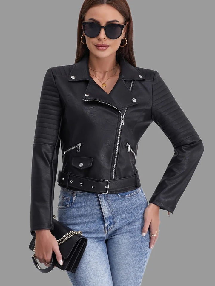 Drune | Bikerjacke - Klassisches schwarzes PU-Leder - Asymmetrischer Reißverschluss - Edgy Streetwear
