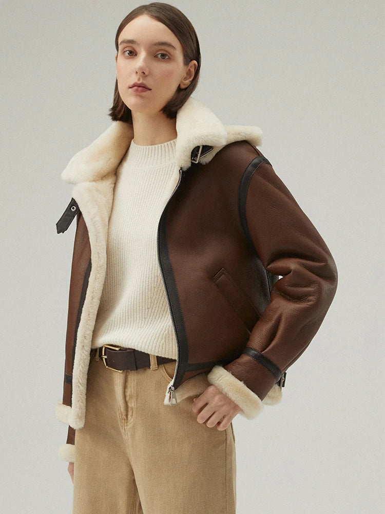 Drune | Stylische Schaffell Lederjacke mit Kapuze