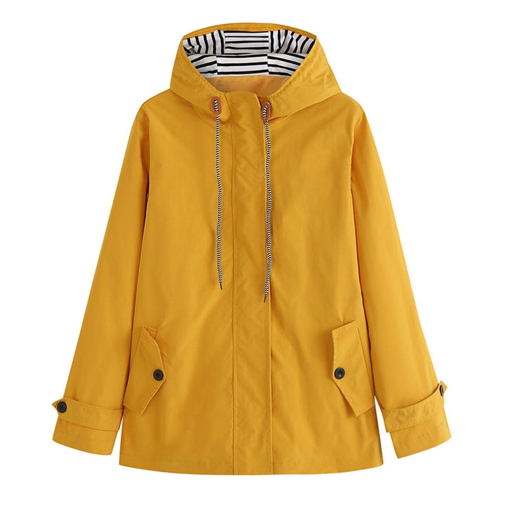 Drune | Damen-Regenjacke mit gestreifter Kapuze