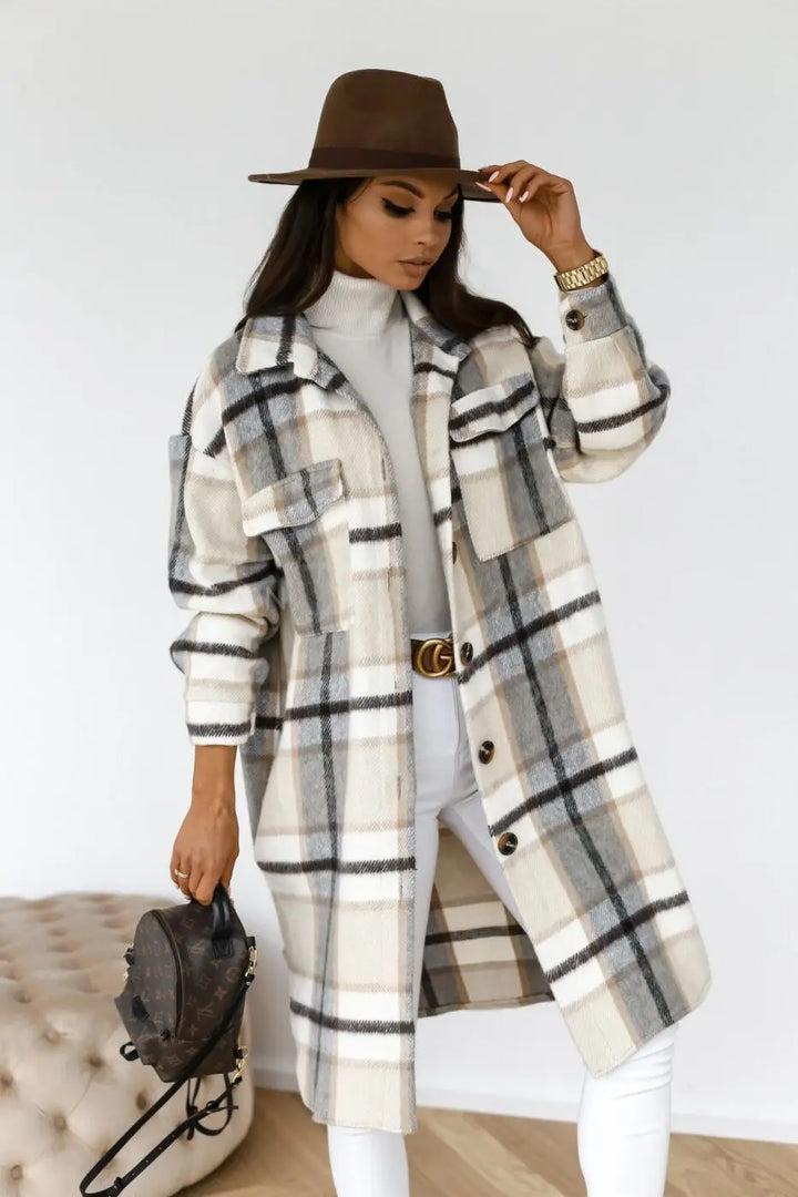 Drune | Langer Mantel aus kariertem Fleece