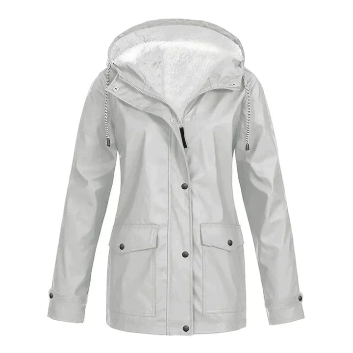 Drune | Regenjacke wasserabweisend mit Fleece gefütterte entspannte Passform mittellang Kapuze