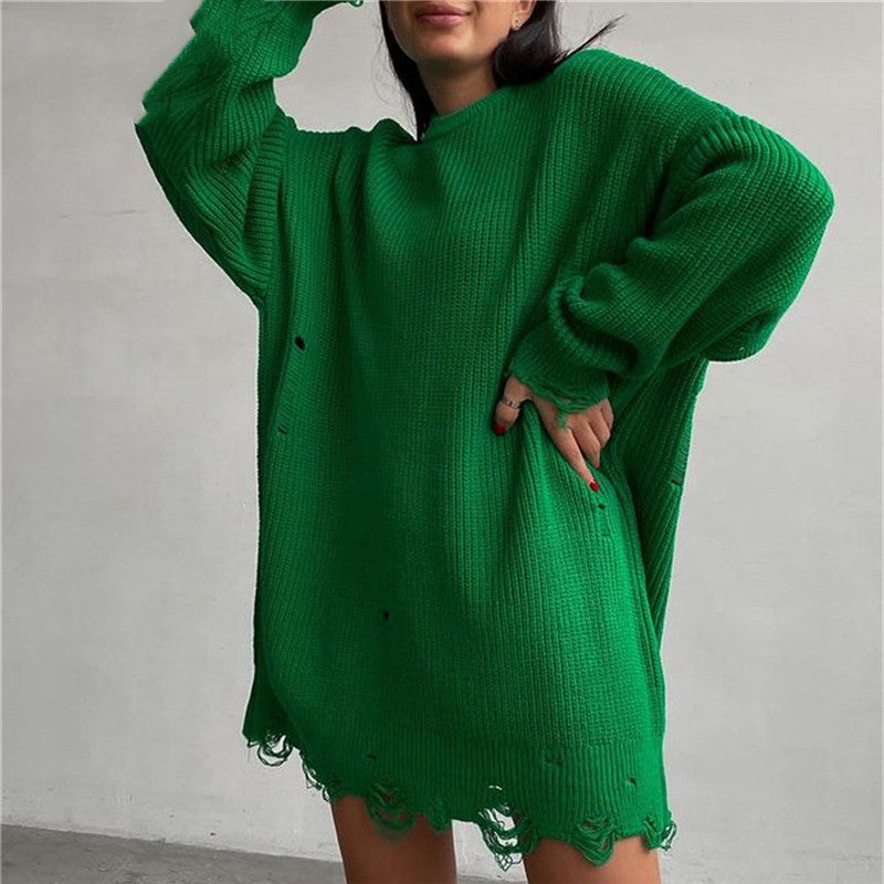 Drune Ripped O Neck Oversized Sweater Kleid