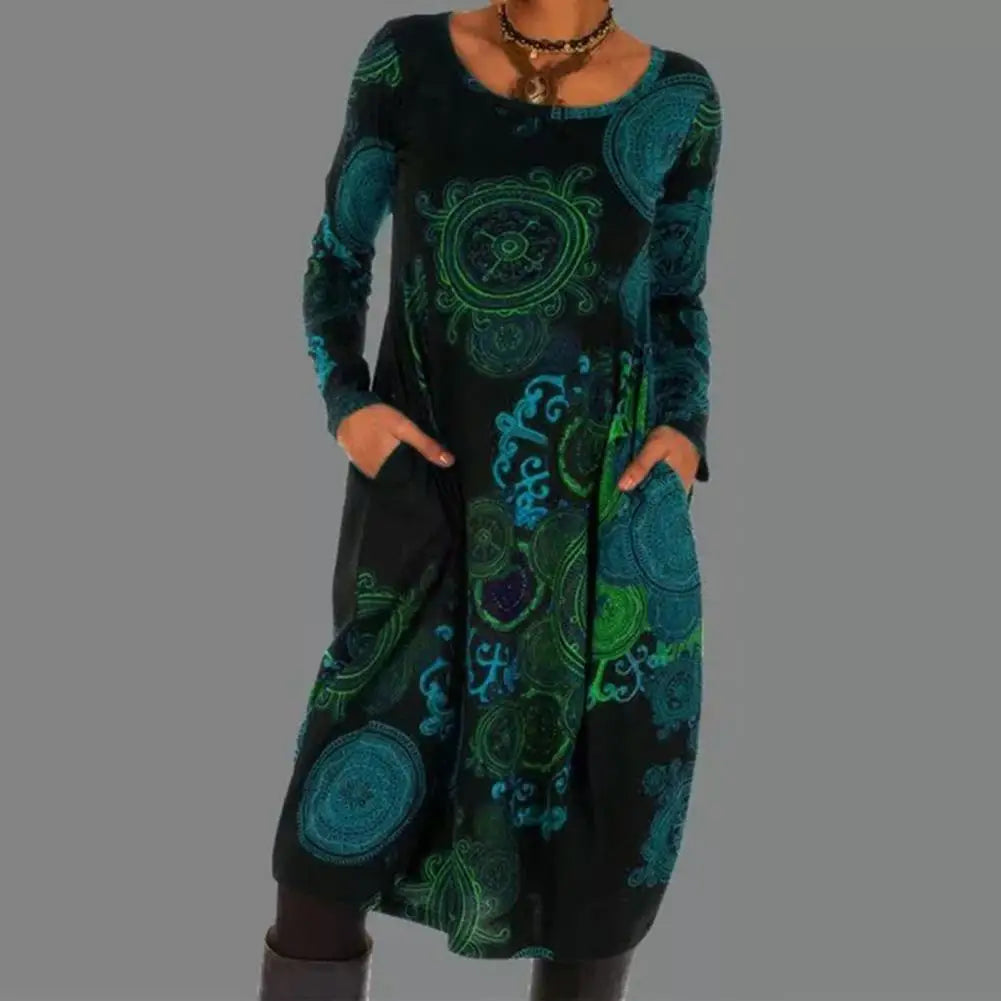 Bohemian-Stil Kleid mit Rundhals für Damen
