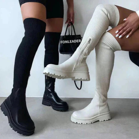 Drune | Stilvolle Damen Knielange Stiefel mit Reißverschluss