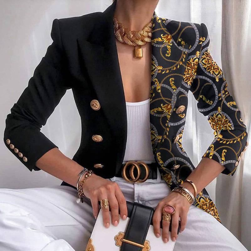 Drune | Asymmetrischer Blazer mit aufwändigem Gold- und Kettenmuster perfekt für lässige Tage