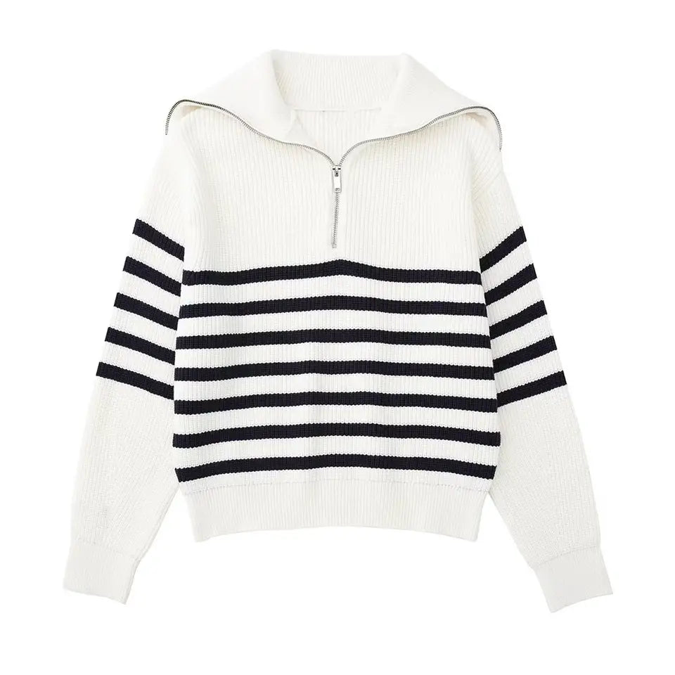Drune | Retro Halbzip Gestreifter Pullover