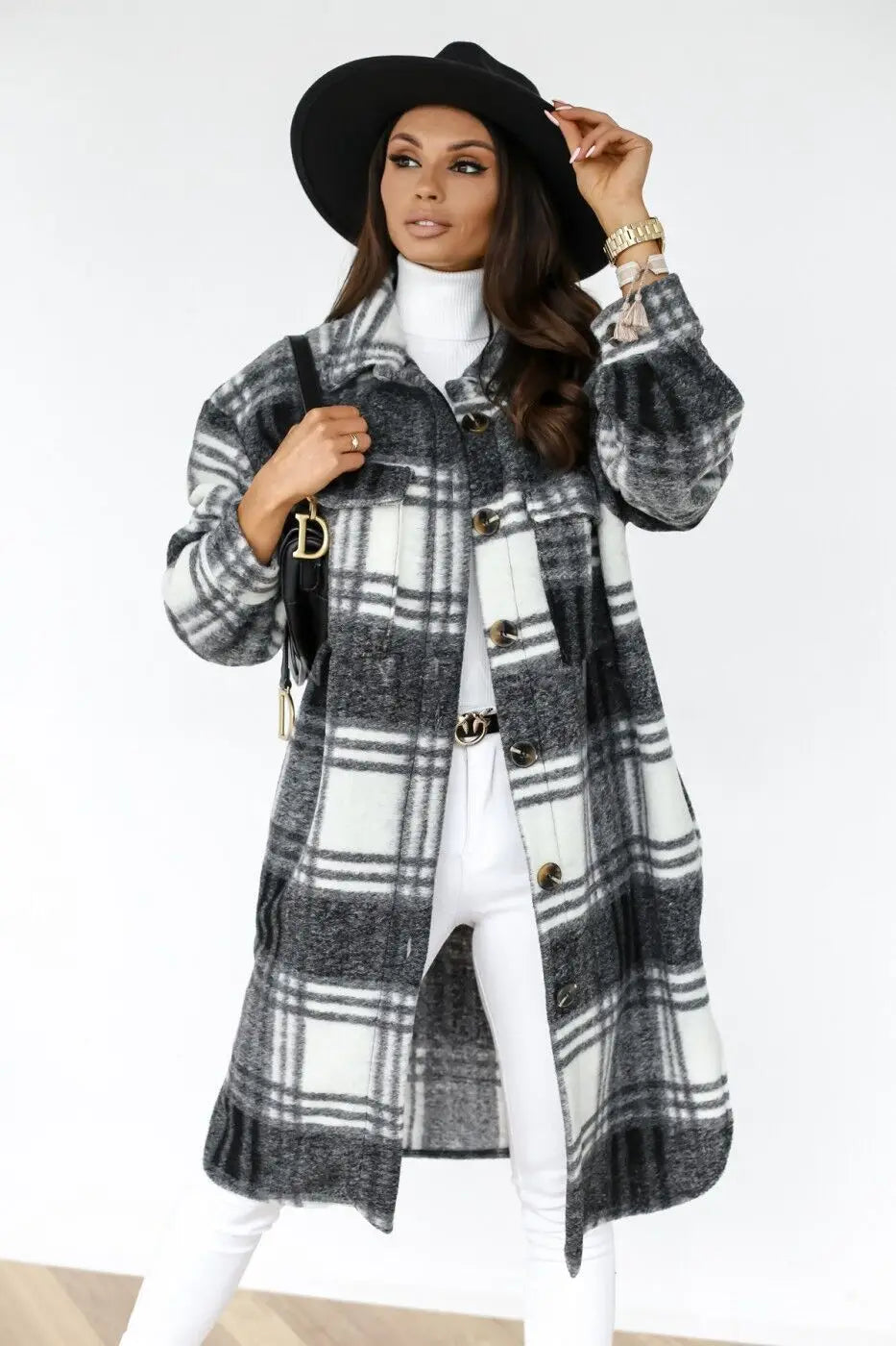 Drune | Langer Mantel aus kariertem Fleece