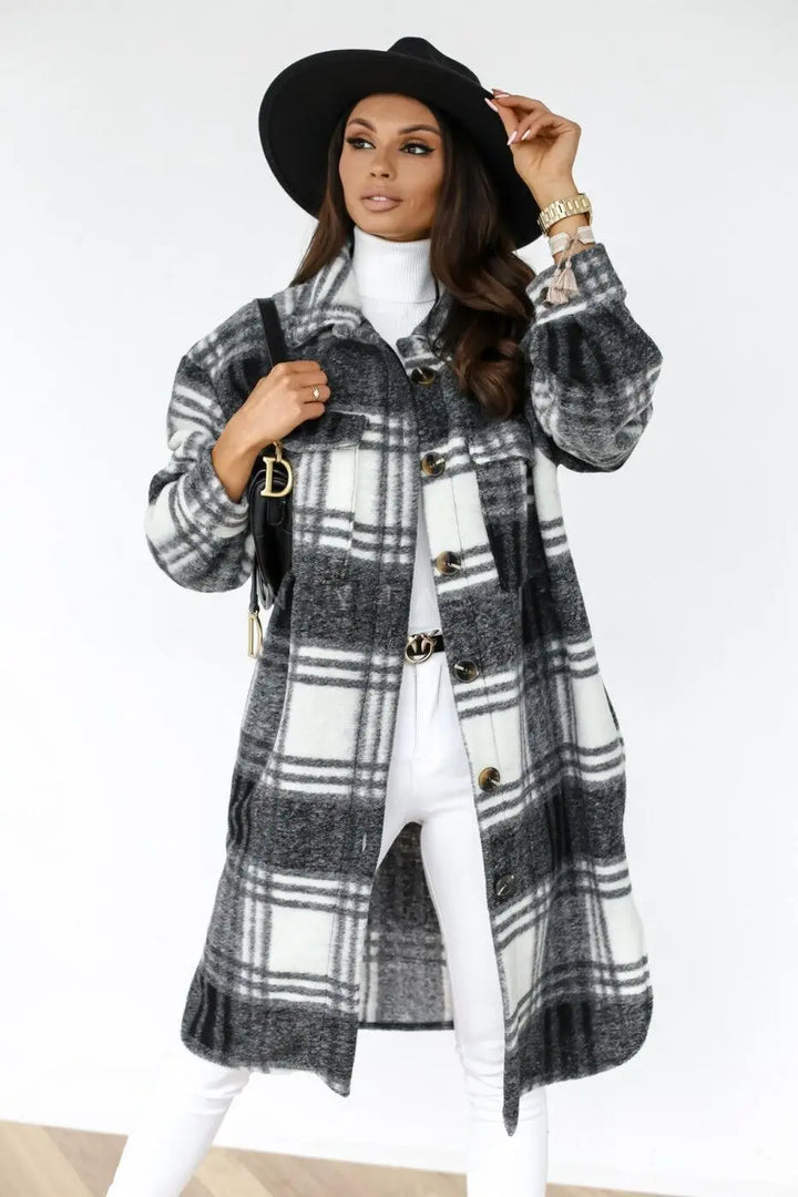 Drune | Langer Mantel aus kariertem Fleece