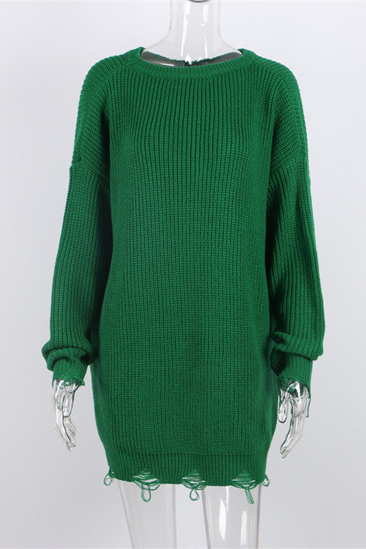 Drune Ripped O Neck Oversized Sweater Kleid