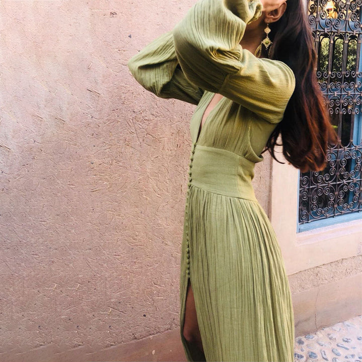 Drune | Laternenärmel Langes Splitkleid
