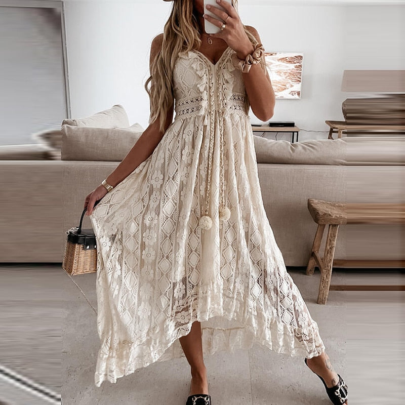 Drune | Spitzen Boho Fließkleid