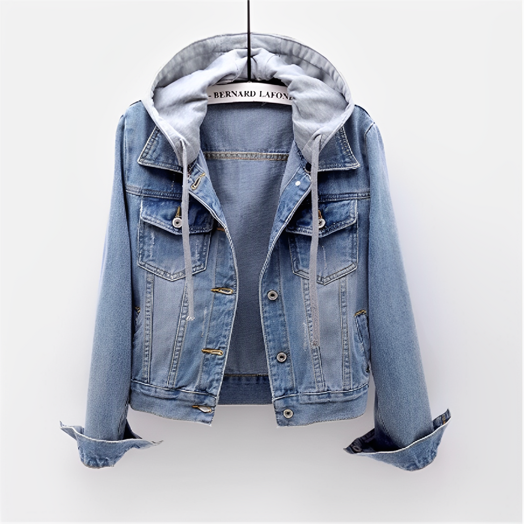 Drune | Lange Ärmel Jeansjacke mit Abnehmbarer Kapuze für Damen