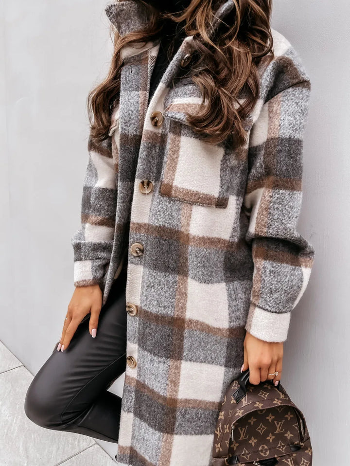 Drune | Langer Mantel aus kariertem Fleece