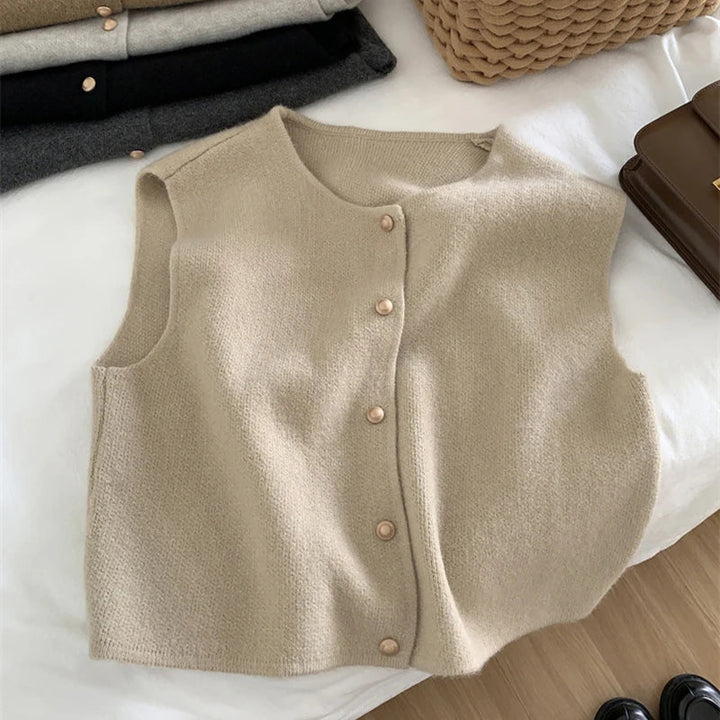 Drune | Damen Strickjacke Ohne Ärmel mit Knopfverschluss