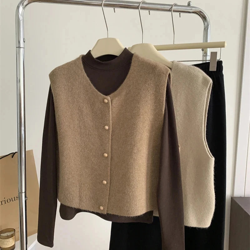 Drune | Damen Strickjacke Ohne Ärmel mit Knopfverschluss