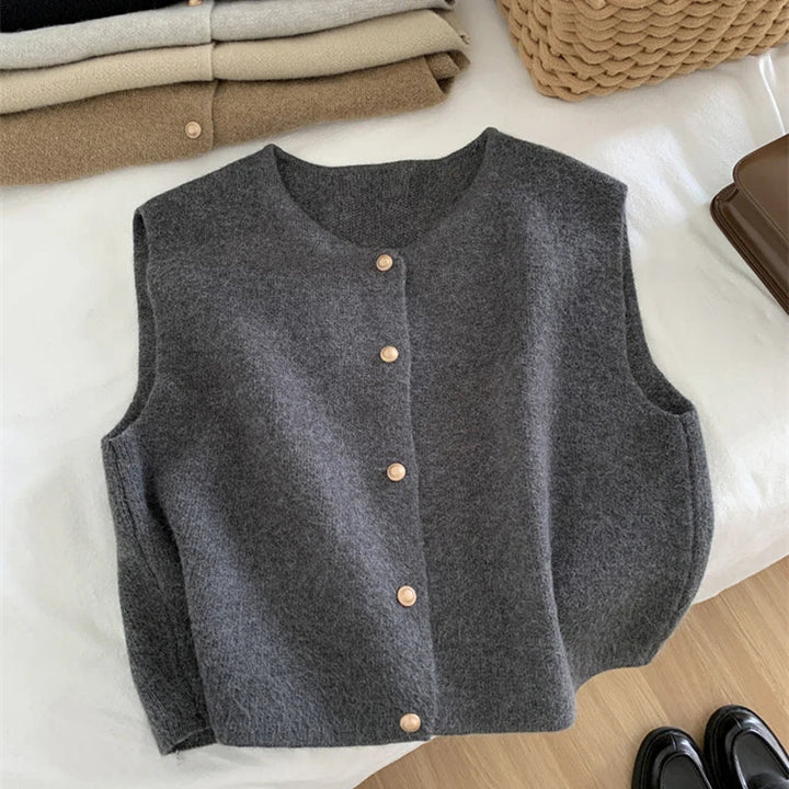 Drune | Damen Strickjacke Ohne Ärmel mit Knopfverschluss